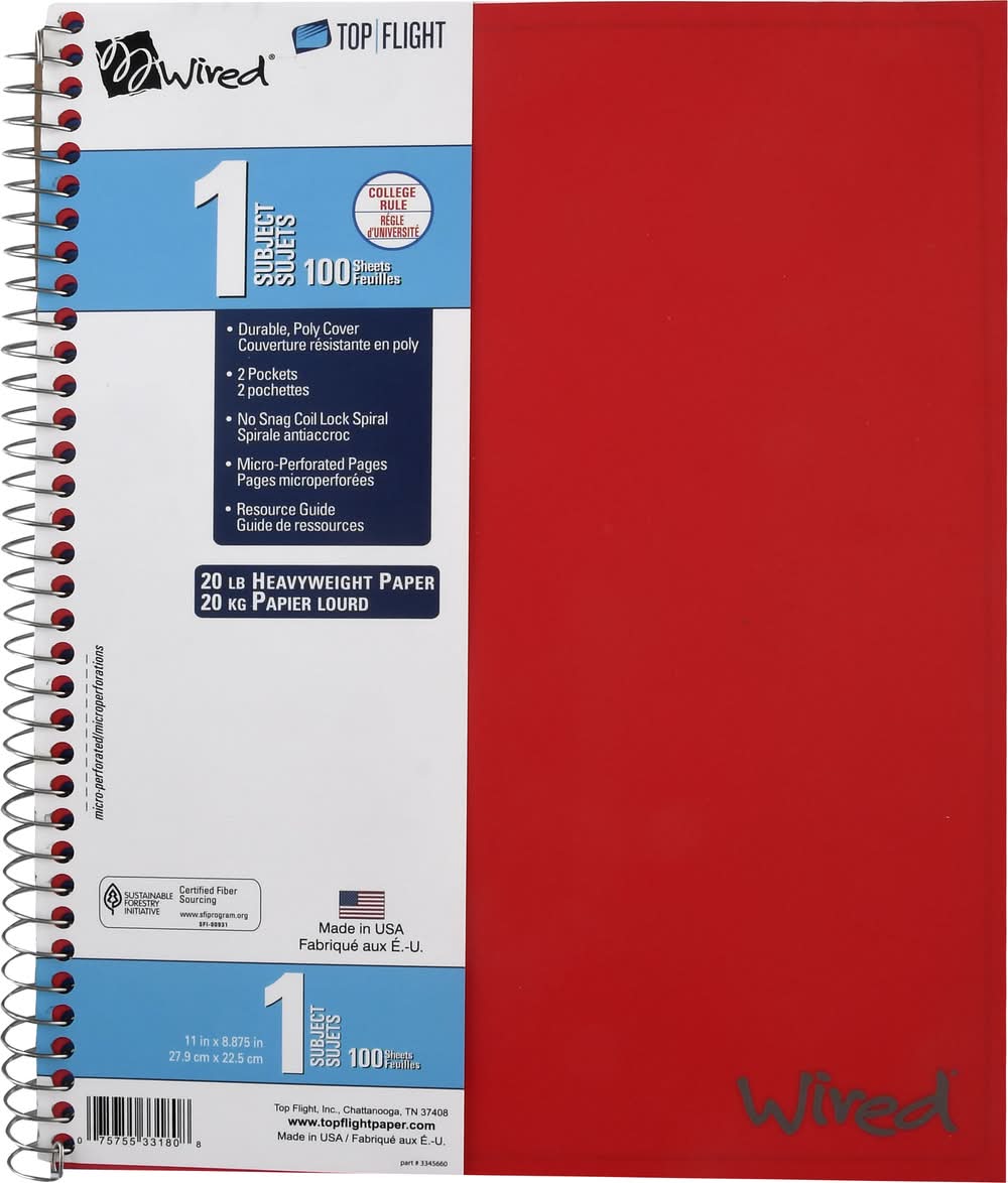 Top Flight Wired Rule 100-sheets Notebook (1.4 lbs)