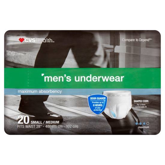 CVS Health Men's Underwear Maximum Absorbency, S/M, 20 CT