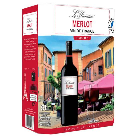 La Francette - Vin de France rouge merlot domestique (6 pièces, 750 ml, 1 pièces, 500 ml)