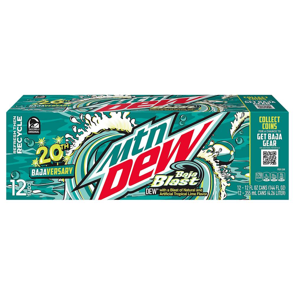 Mtn Dew Baja Blast Soda (12 ct,12 fl oz) (tropical lime)