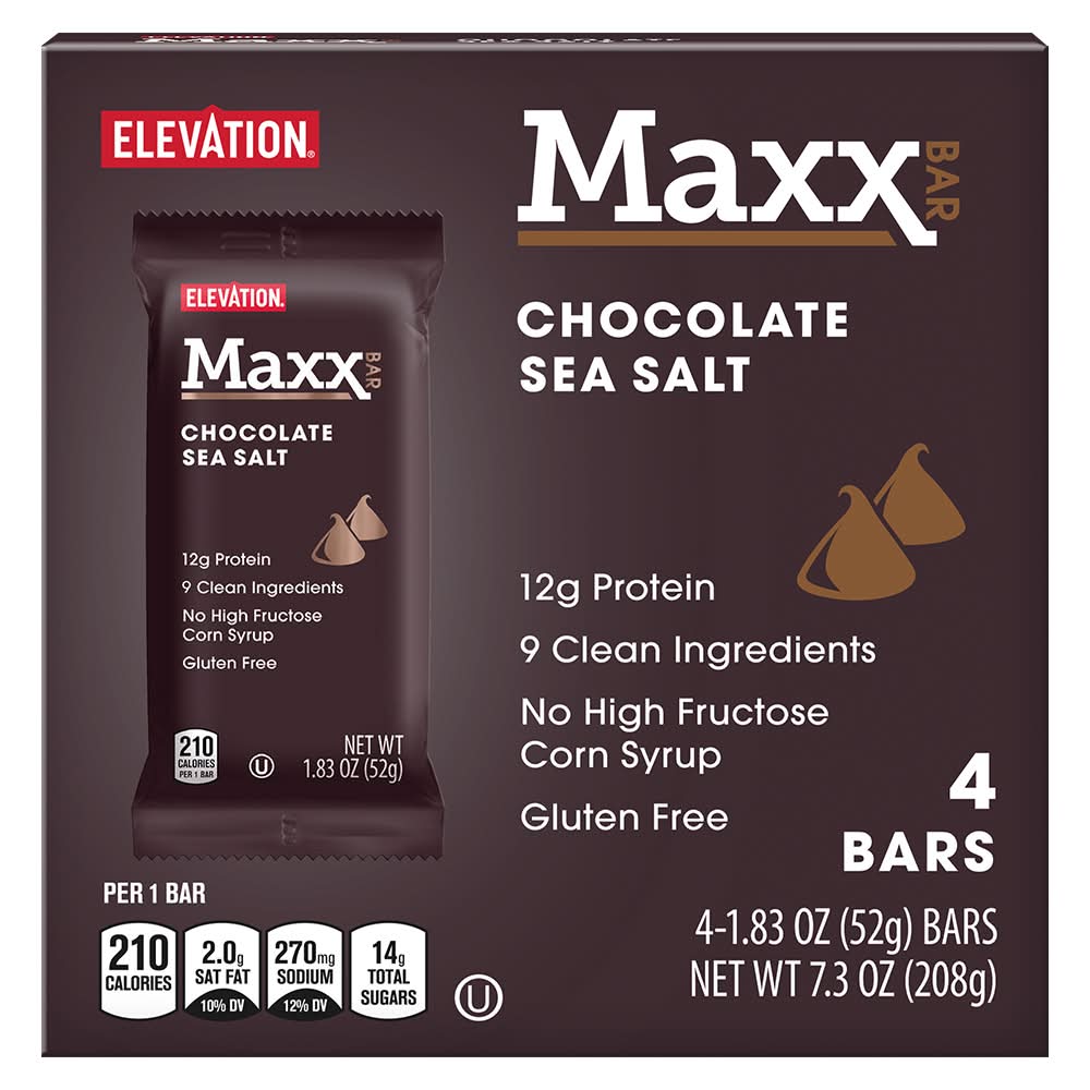 Elevation Chocolate Maxx Bar, Sea Salt (4 x 1.83 oz)