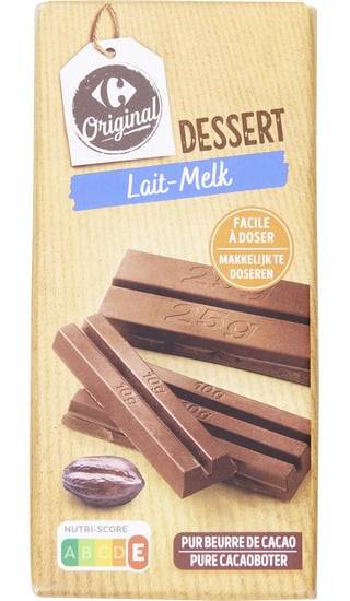 Chocolat pâtissier au lait CARREFOUR ORIGINAL - la tablette de 200g