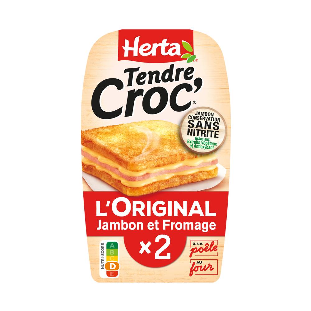 Herta - Croque monsieur jambon fromage cs sans nitrite (2 pièces)