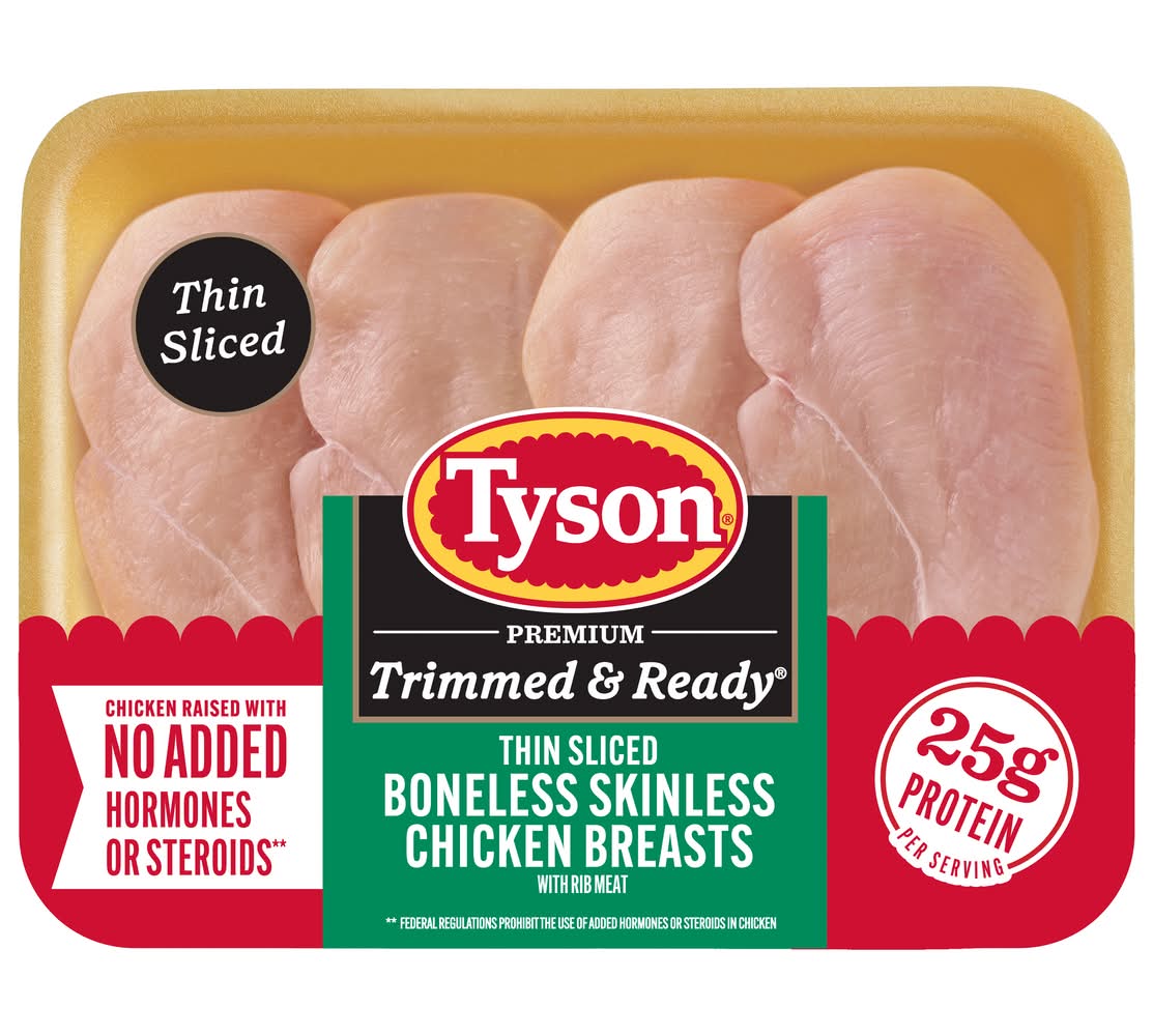 Tyson All Natural Fresh Thin Sliced Boneless Skinless Chicken Breasts With Rib Meat (1 lbs)