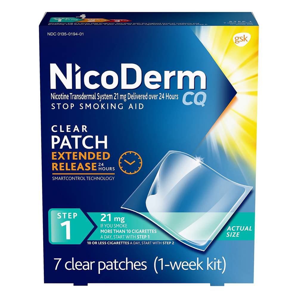 NicoDerm CQ Step 1 Stop Smoking Aid 21 mg Clear Patches (7 ct)