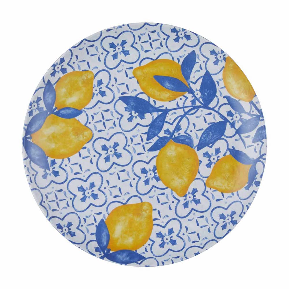 Lemon Print Round Melamine Dinner Plate 10 In