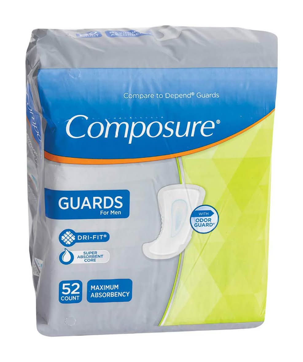Composure Maximum Absorbency Dri-Fit Guards For Men 52 Ct