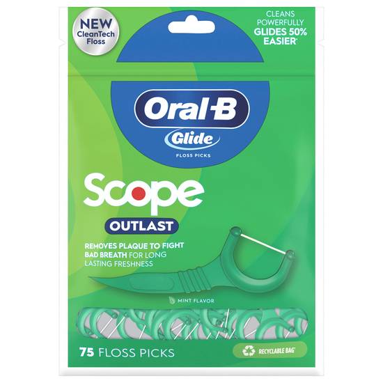 Oral-B Glide Mint Dental Floss Picks With Long Lasting Scope Flavor (75 ct)