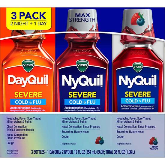 Vicks Dayquil/Nyquil Severe Liquid (3 ct, 12 fl oz)