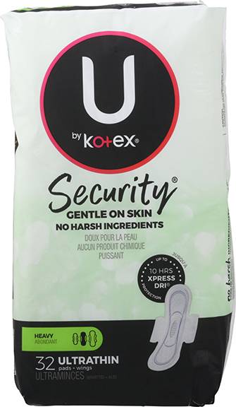 U By Kotex Security Heavy Ultra Thin Pads + Wings (32 ct)