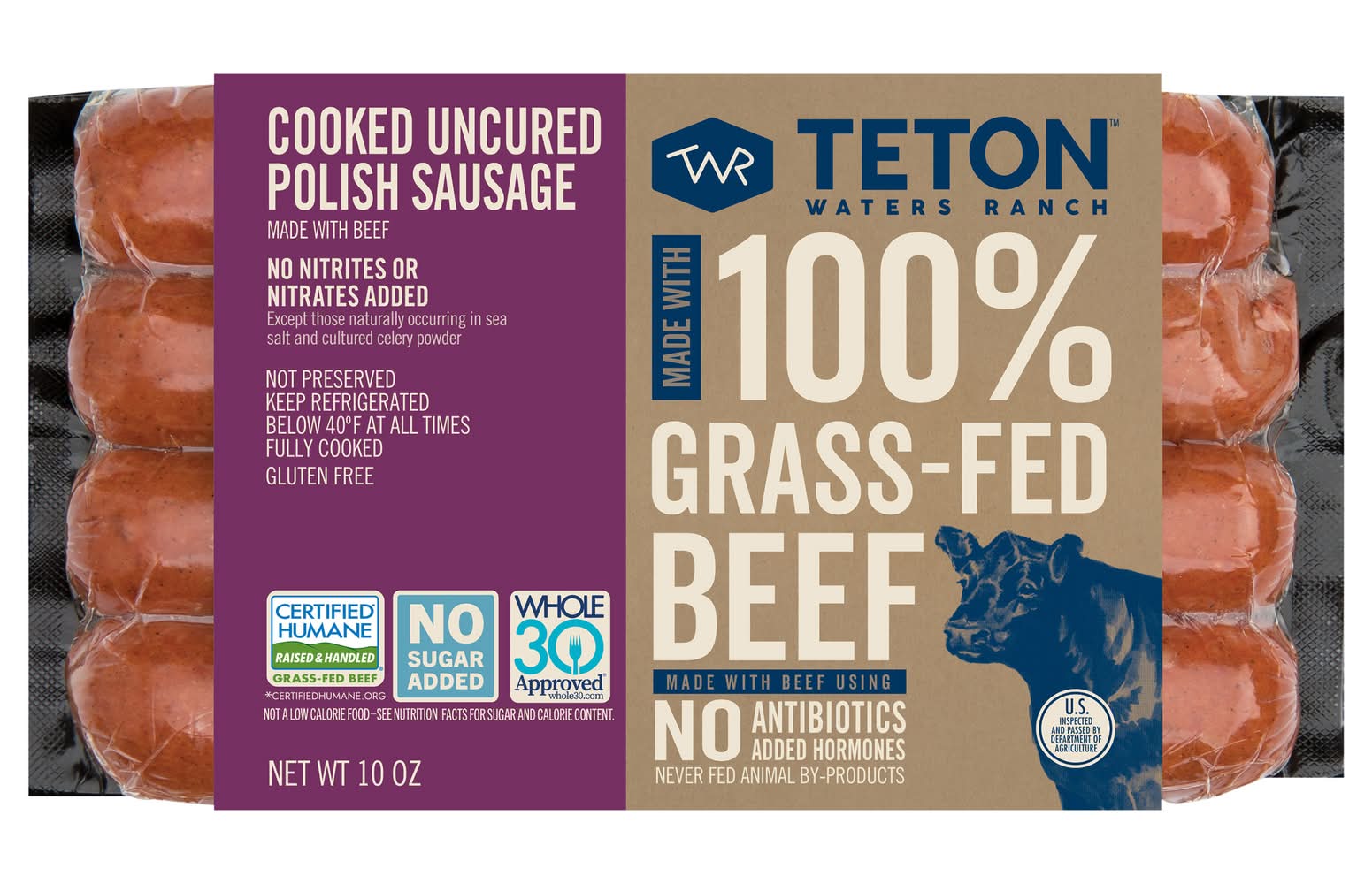 Teton Waters Ranch 100% Grass-Fed Beef Cooked Uncured Polish Sausage (10 oz)