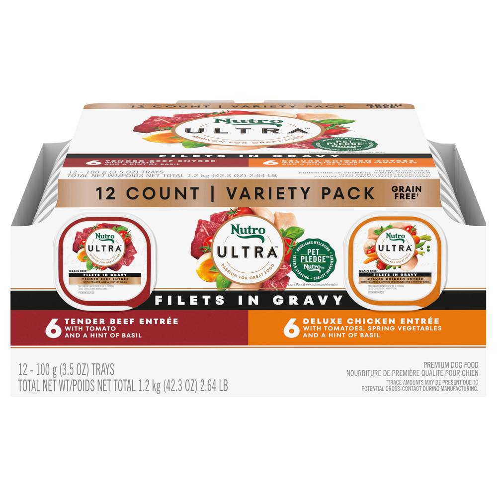 Nutro Ultra Grain Free Filets in Gravy Bistro Mix Variety pack Adult Wet Dog Food, 3.5 Oz., Count Of 12 (3.5 oz)