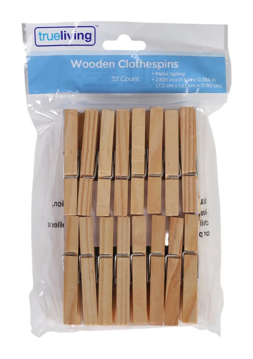 True Living Wooden Clothespins 32 Ct
