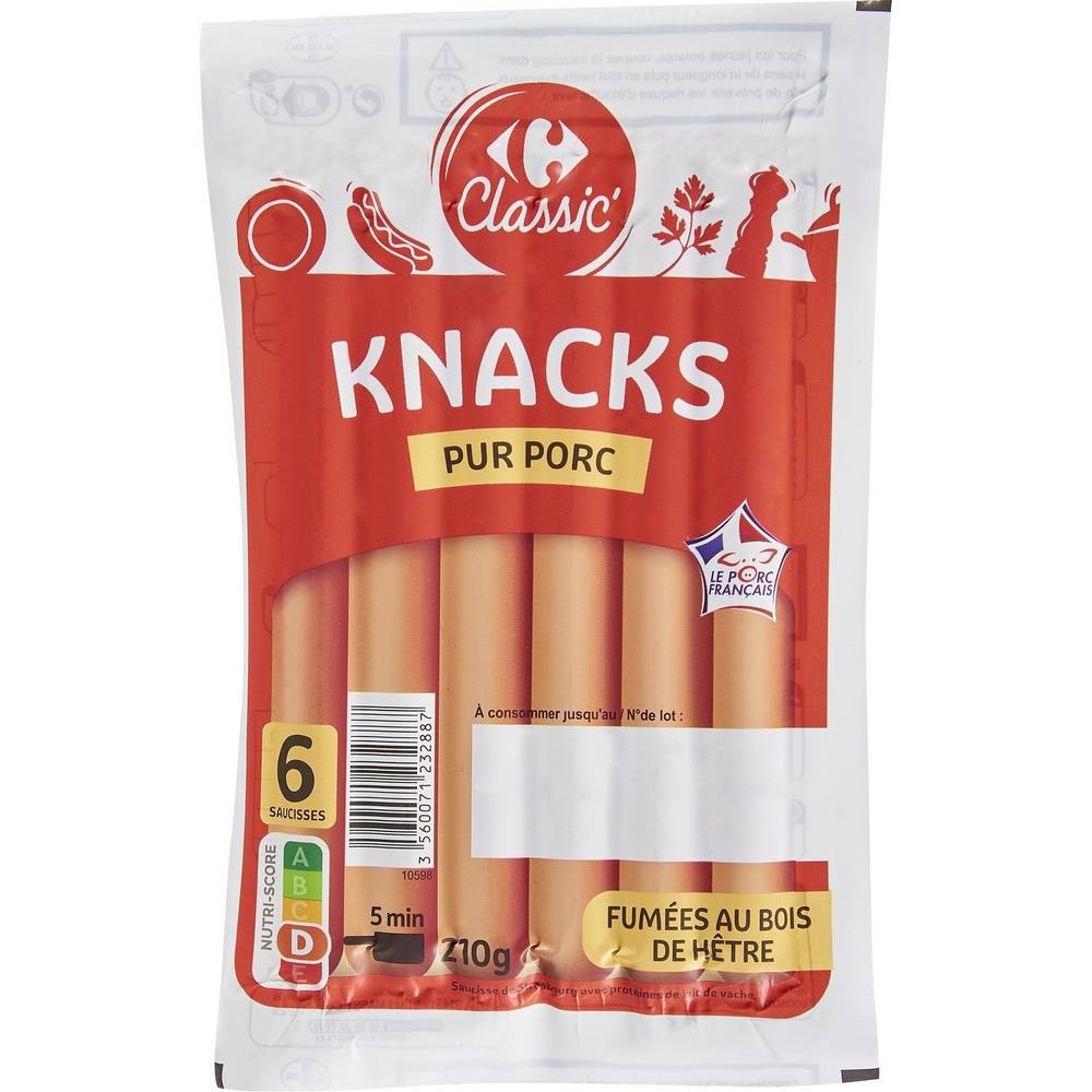 Carrefour Classic' - Knacks pur porc (6 pièces)