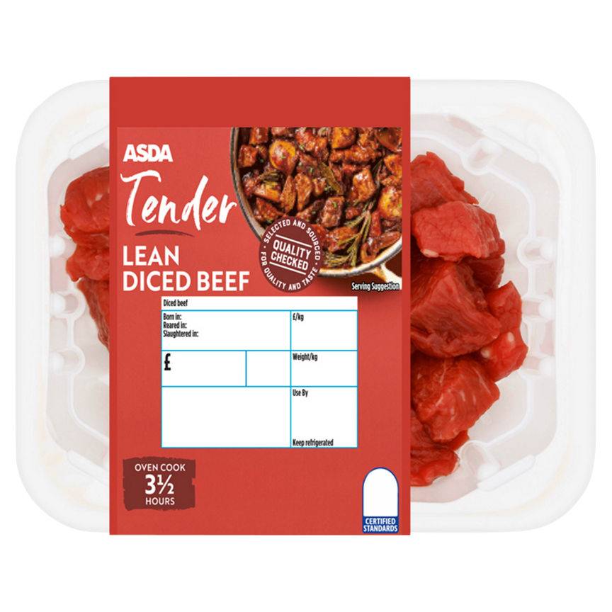 Asda Tender Lean Diced Beef 250g