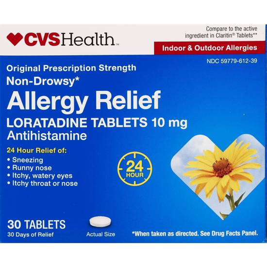 CVS Health 24HR Non Drowsy Allergy Relief Loratadine Tablets, 30 CT