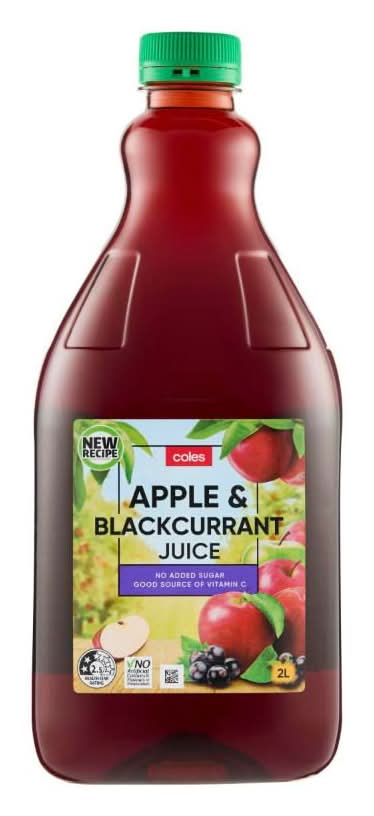 Coles No Added Sugar Juice, Apple & Blackcurrant (2L)