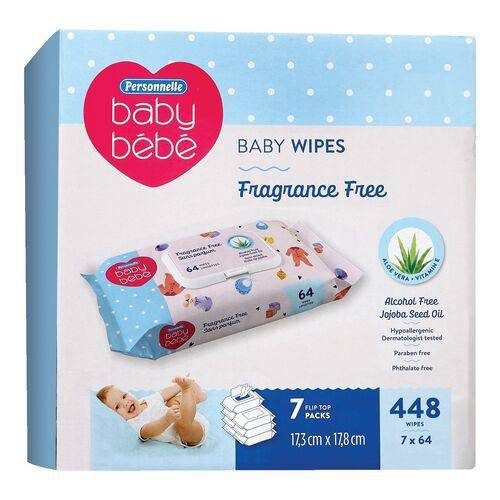 Personnelle lingettes bébé sans parfum (7x64unités) - baby wipes fragrance free (7 x 64 units)