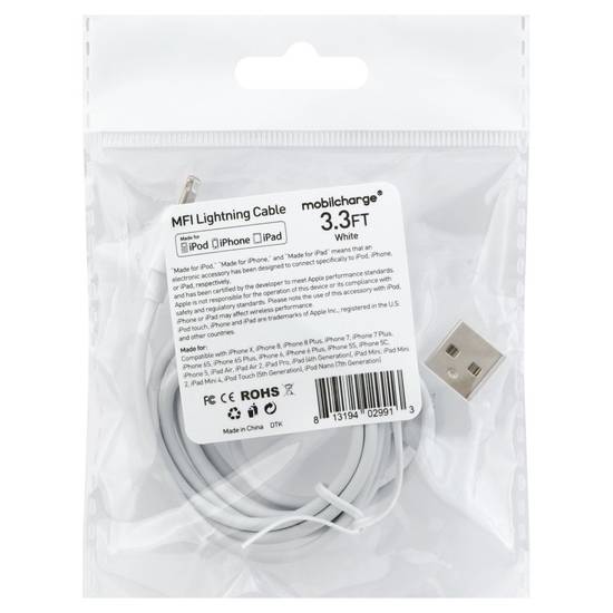 Mobilcharge Mfi 3.3 ft White Lightning Cable