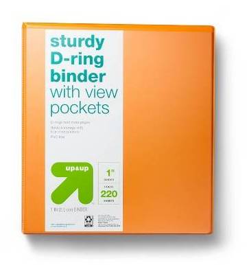 up&up Sturdy 3 Ring Binder Clear View Pockets, Orange