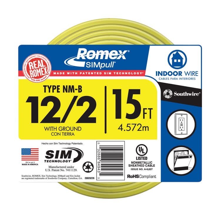Southwire 15 Ft. 12/2 Solid Romex Type Nm-B Wg Non-Metallic Wire