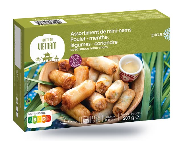 16 mini-nems : poulet-menthe, légumes-coriandre