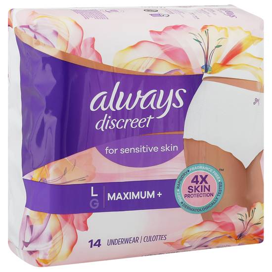 Always Discreet Maximum Absorbency Underwear For Sensitive Skin (14 ct)