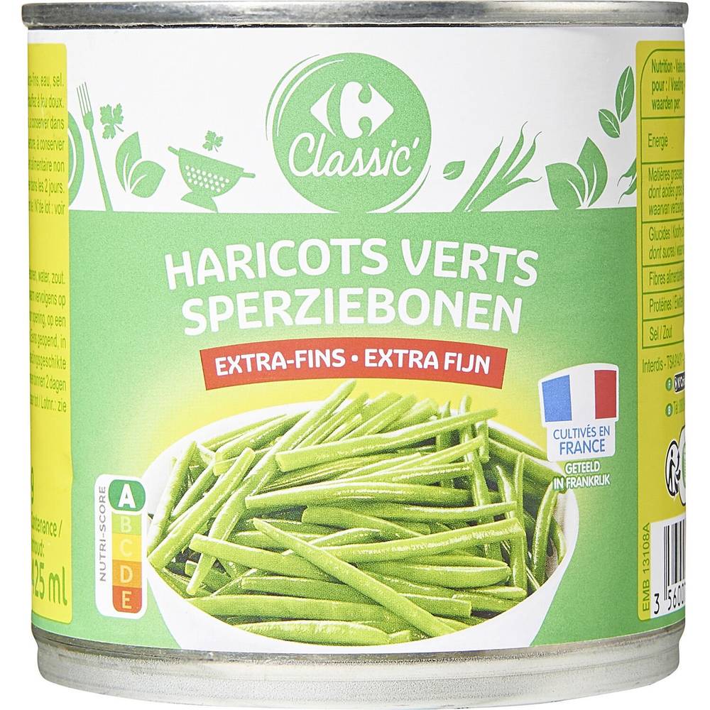 Haricots verts extra-fins CARREFOUR CLASSIC' - la boite de 220g net égoutté