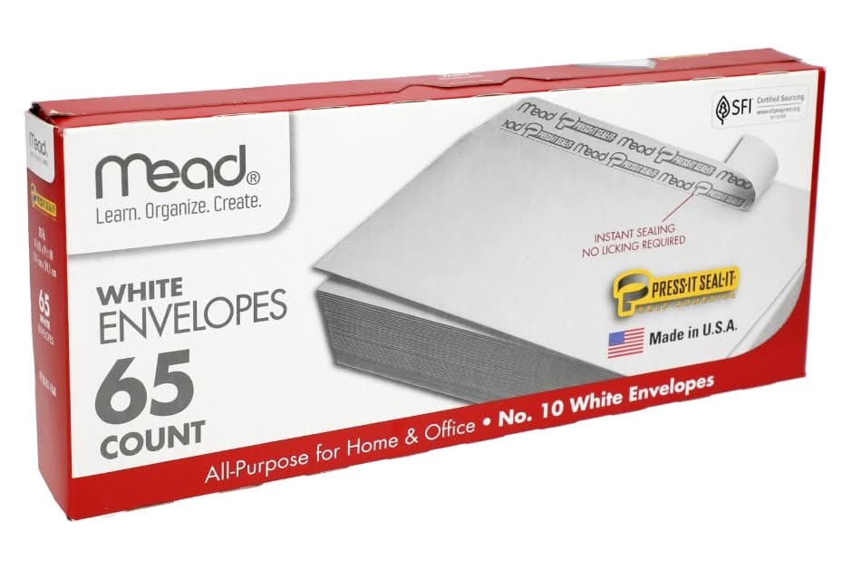 Mead No 10 Security Instant Sealing Envelopes, White (65 ct)