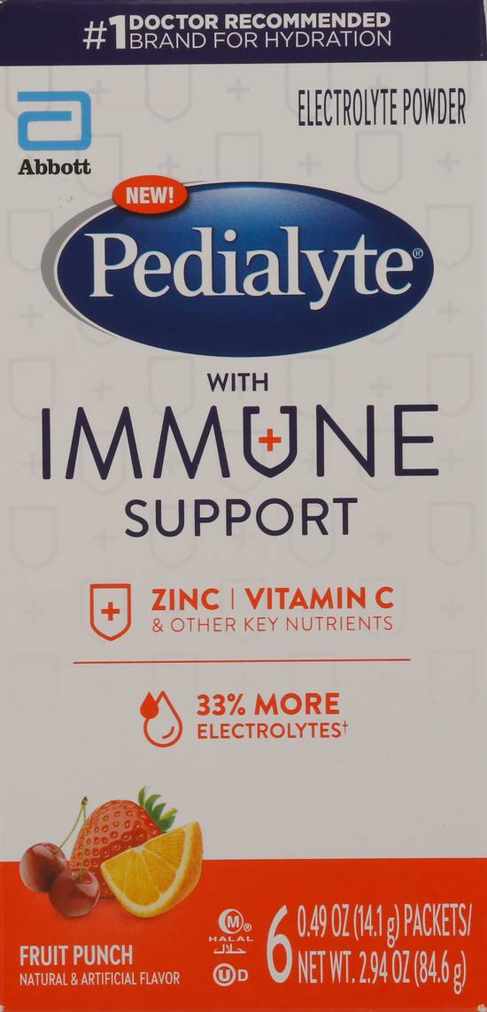 Pedialyte Fruit Punch Electrolyte Powder With Immune Support (6 ct)