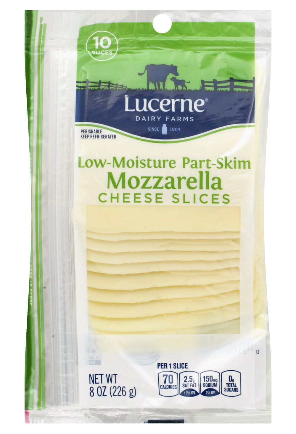 Lucerne Low-Moisture Part-Skim Mozzarella Cheese Slices (8 oz, 10 ct)