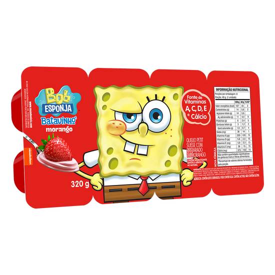 Batavo queijo petit suisse com preparado de morango bob esponja (320 g)