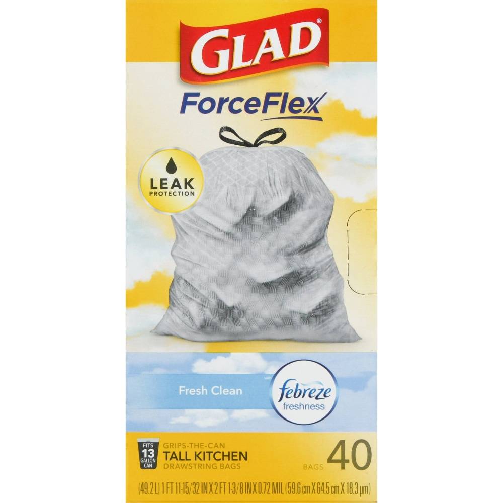 Glad Forceflex Tall Kitchen Fresh Clean Drawstring Bags (40 ct)