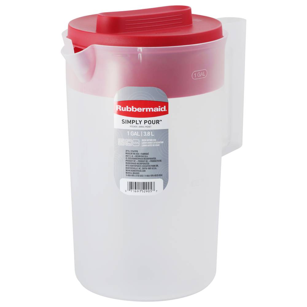 Rubbermaid Simply Pour 1 Gallon Pitcher, White -Red