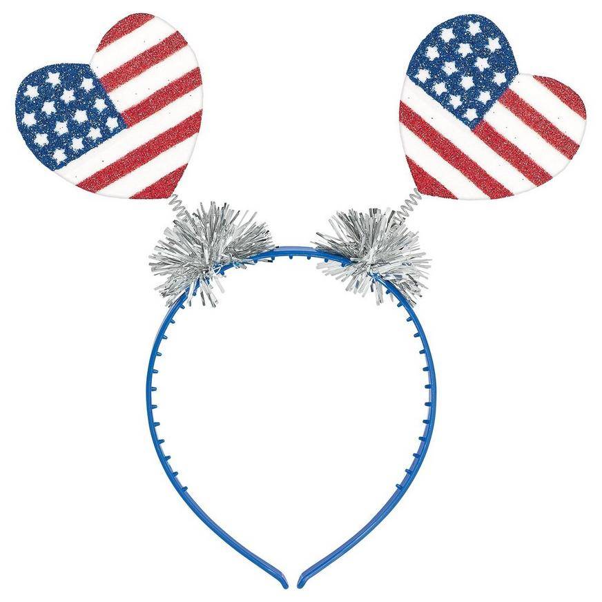 Party City Glitter Patriotic Heart Head Bopper (red-white-blue)