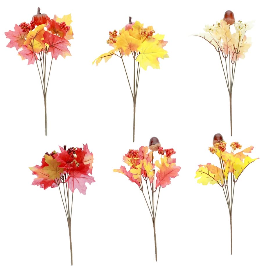Floral Garden 6-Stem Maple Leaf Bushes with Pumpkin Accents, 13-in.