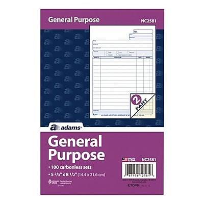 Adams Carbonless General Purpose Forms 100 Sets