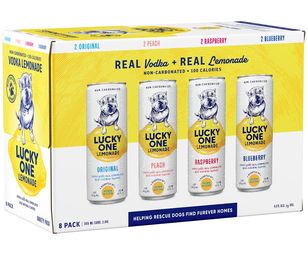 Lucky One Vodka Lemonade Variety pack, Original-Peach-Respberry-Blueberry (8 x 12 fl oz)