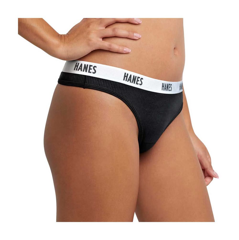 Hanes Soft & Breathable Ribbed Cotton Thong Underwear, Women, M, Assorted (3 ct)