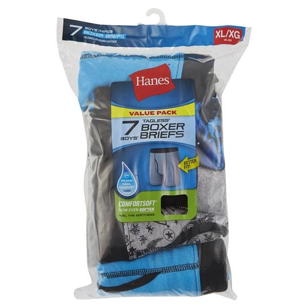 HANES BOY BOXER BRIEF 7PK PRINT SOLID XL