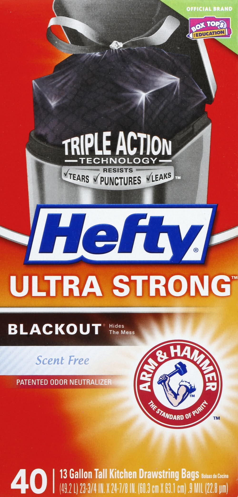Hefty Ultra Strong Tall Kitchen Trash Drawstring Bags 13 Gallon, Blackout (40 ct)