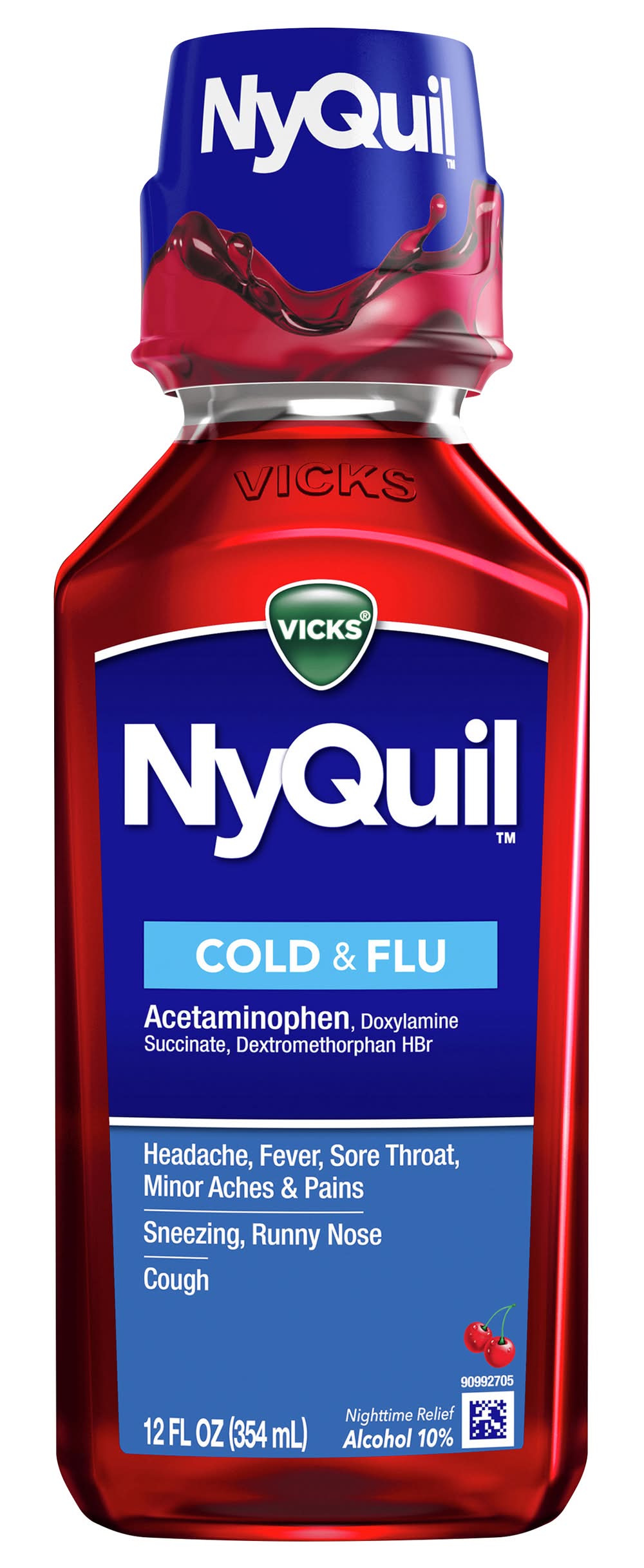 Vicks Nyquil Acetaminophen Cold & Flu Relief Liquid, Cherry (12 fl oz)