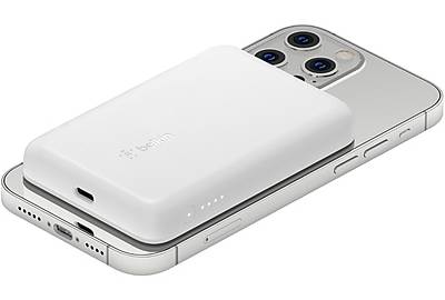 Belkin BOOST CHARGE MagSafe Wireless USB-C Power Bank for Apple, 5W, 2500 mAh, White (BPD002BTWH)