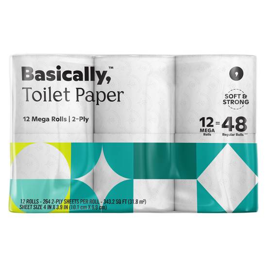 Basically, 12ct Large Roll Soft Toilet Paper