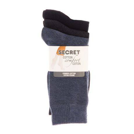 SECRET Cotton Comfort Crew Socks, Size 6-10, Blue-Black