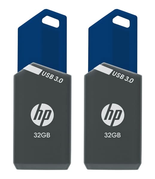 HP x900w USB 3.0 Flash Drives, 32GB, Gray/Blue, Pack Of 2 Flash Drives