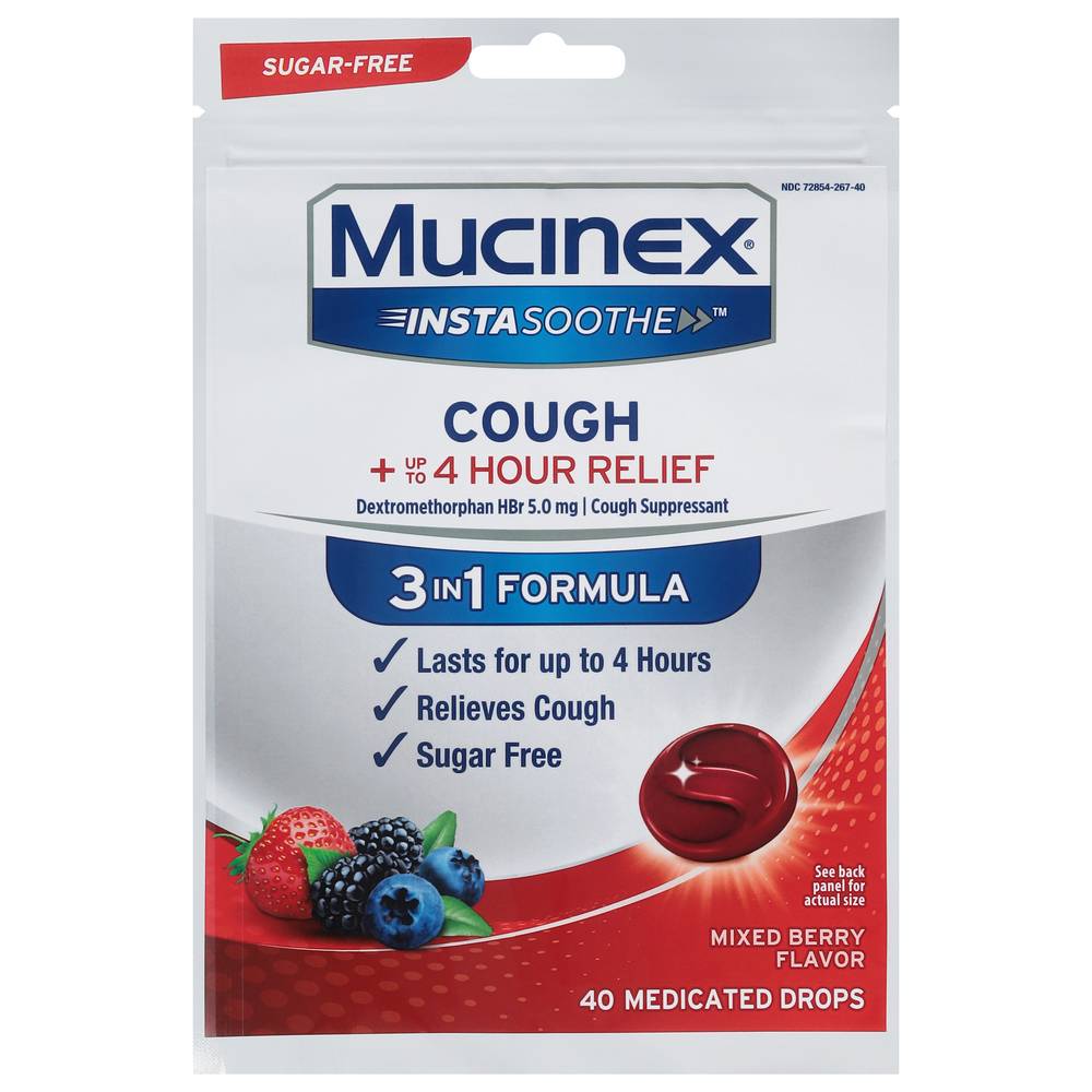 Mucinex Instasoothe Medicated Cough Drops, Mixed Berry