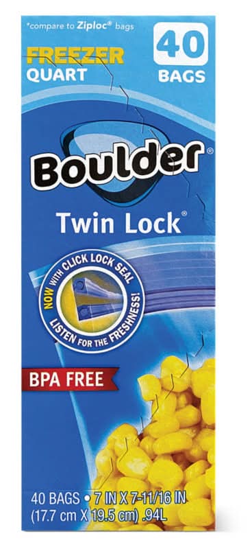 Boulder Canyon Quart Freezer Twin Lock Bags, 17.7x19.5 cm (40 ct)