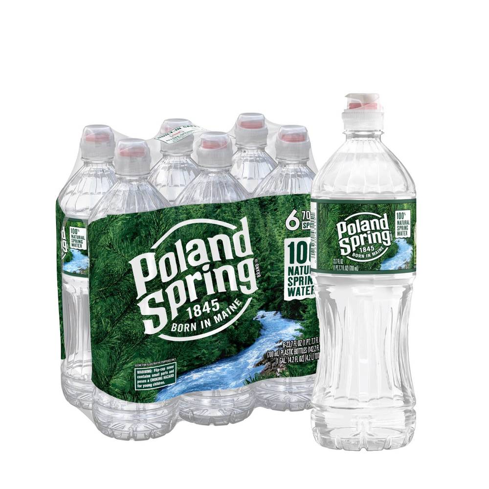 Poland Spring 100% Natural Spring Water, 23.7-Ounce Plastic Sport Cap  Bottles (Pack Of 6)