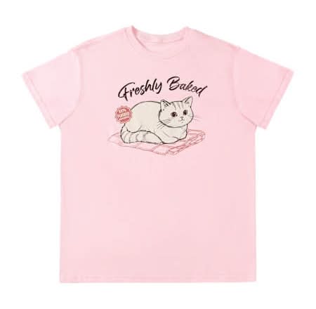 Freshly Baked Cat Graphic Tee Medium Pink
